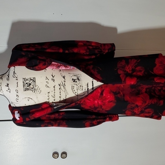 Calvin Klein- Womens Black/RED Floral puffed sleeves Dress Sz.4 - Picture 7 of 7